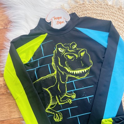 Linha Praia - Blusa com Proteção UV50+ e Sunga - Dino Rex - Preto